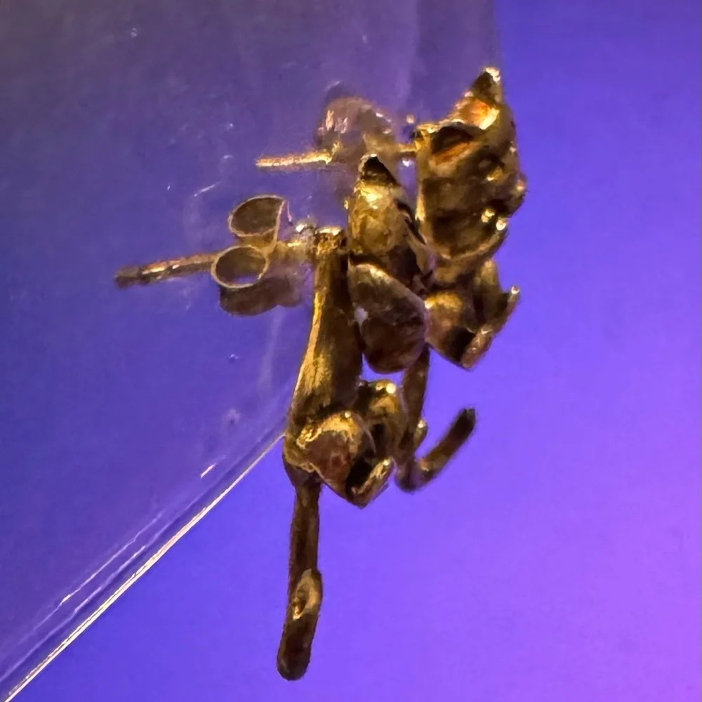 Silver cat earrings stud dangle 925 patina convertible - Picture 4 of 4